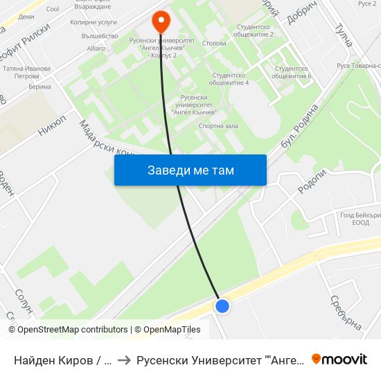 Найден Киров to Русенски Университет ""Ангел Кънчев"" - Корпус 2 map