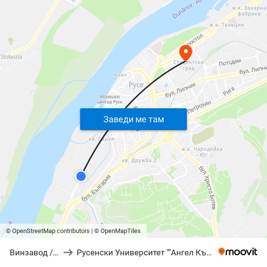 Винзавод / Winery to Русенски Университет ""Ангел Кънчев"" - Корпус 2 map