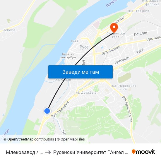 Млекозавод to Русенски Университет ""Ангел Кънчев"" - Корпус 2 map