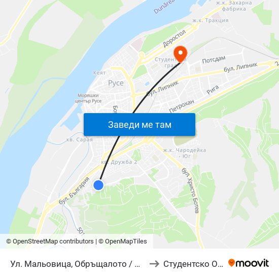 Ул. Мальовица, Обръщалото / Malyovitsa Street, Terminus to Студентско Общежитие 5 map