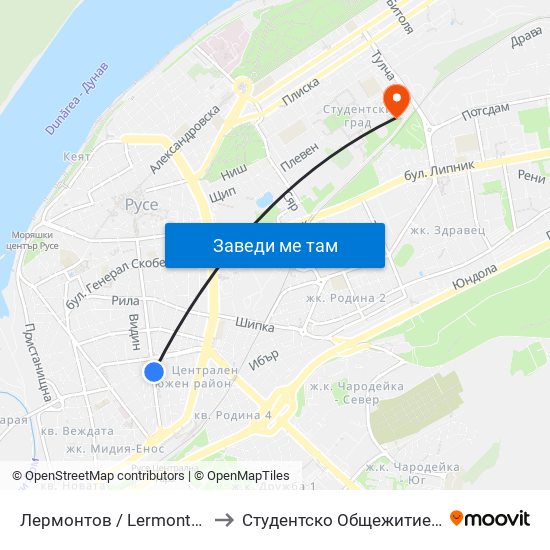 Лермонтов to Студентско Общежитие 5 map