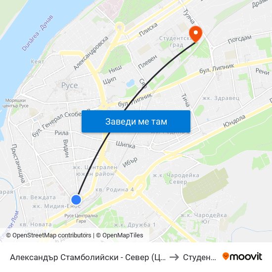 Александър Стамболийски - Север (Централна Жп Гара) / Alexander Stamboliyski - North (Central Railway Station) to Студентско Общежитие 5 map