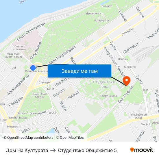 Дом На Културата to Студентско Общежитие 5 map