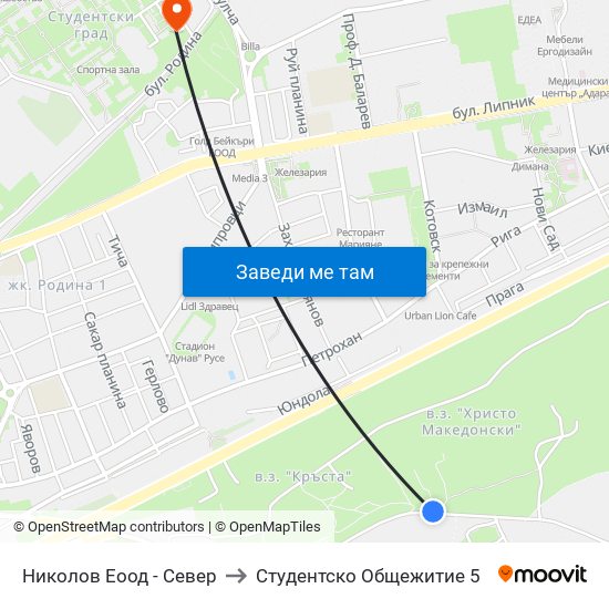 Николов Еоод - Север to Студентско Общежитие 5 map