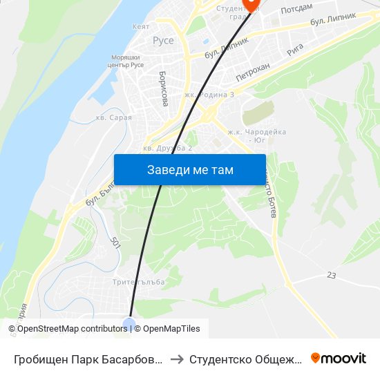 Гробищен Парк Басарбово - Вход to Студентско Общежитие 5 map