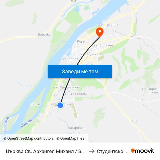 Църква Св. Архангел Михаил to Студентско Общежитие 5 map