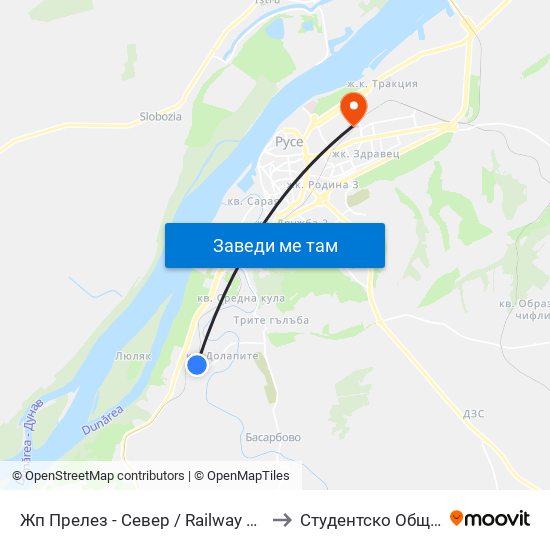 Жп Прелез - Север to Студентско Общежитие 5 map