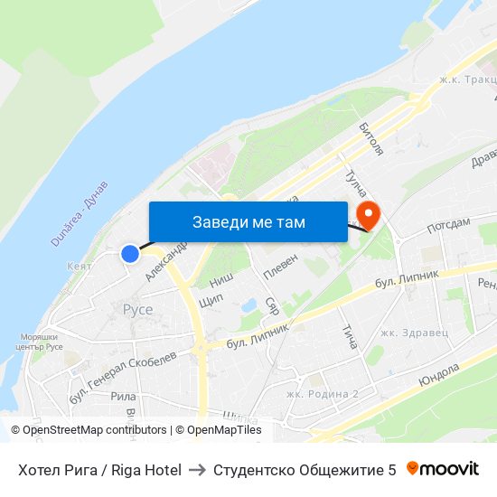 Хотел Рига to Студентско Общежитие 5 map
