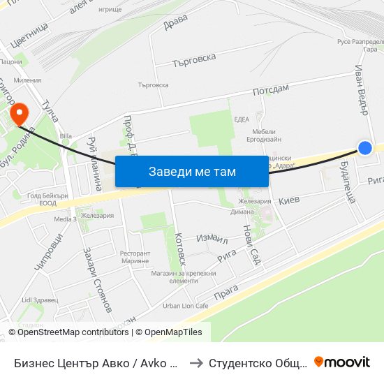 Бизнес Център Авко / Avko Business Centre to Студентско Общежитие 5 map