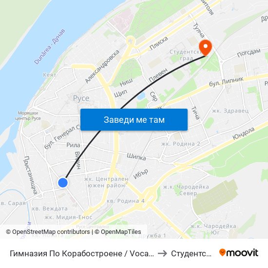 Гимназия По Корабостроене to Студентско Общежитие 5 map