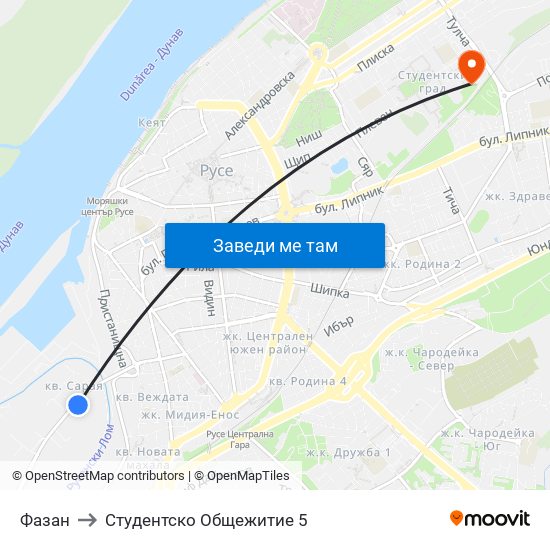 Фазан to Студентско Общежитие 5 map