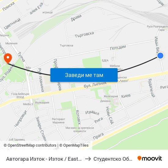 Автогара Изток - Изток / East Bus Station - East to Студентско Общежитие 5 map