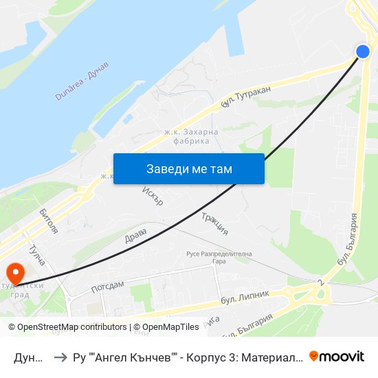 Дунав Мост to Ру ""Ангел Кънчев"" - Корпус 3: Материалознание И Технология На Материалите map