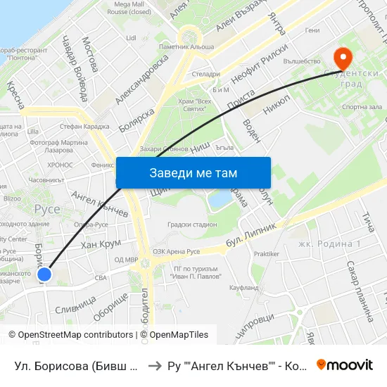 Ул. Борисова (Бивш Рибен Магазин) / Borisova Street (Former Fish Store) to Ру ""Ангел Кънчев"" - Корпус 3: Материалознание И Технология На Материалите map