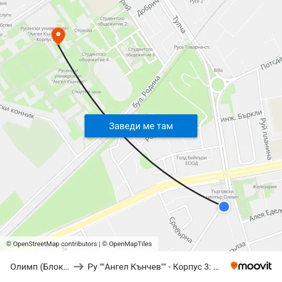 Олимп (Блок №48) / Olymp (Bl. 48) to Ру ""Ангел Кънчев"" - Корпус 3: Материалознание И Технология На Материалите map