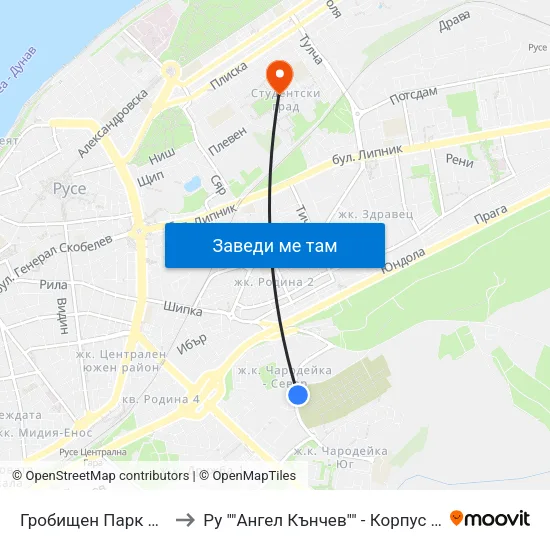 Гробищен Парк Чародейка / Charodeyka Cemetery to Ру ""Ангел Кънчев"" - Корпус 3: Материалознание И Технология На Материалите map