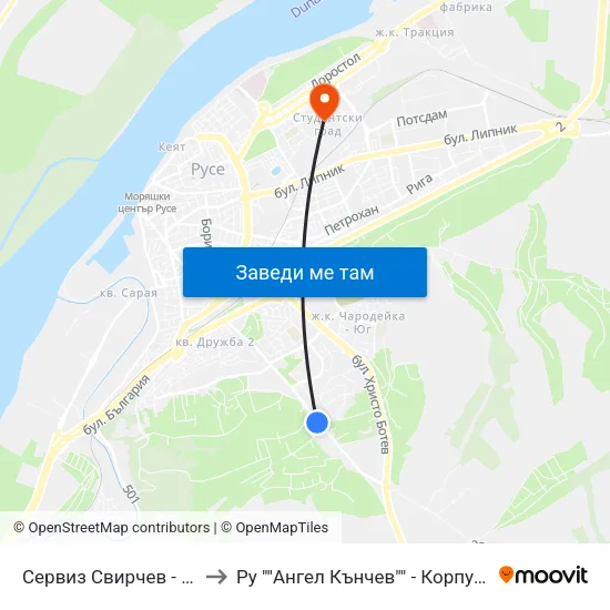 Сервиз Свирчев - Запад / Svirchev Service Station - West to Ру ""Ангел Кънчев"" - Корпус 3: Материалознание И Технология На Материалите map