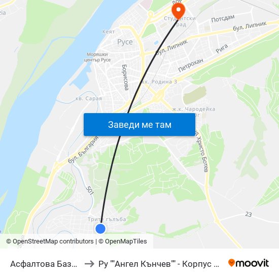 Асфалтова База - Запад / Asphalt Base - West to Ру ""Ангел Кънчев"" - Корпус 3: Материалознание И Технология На Материалите map