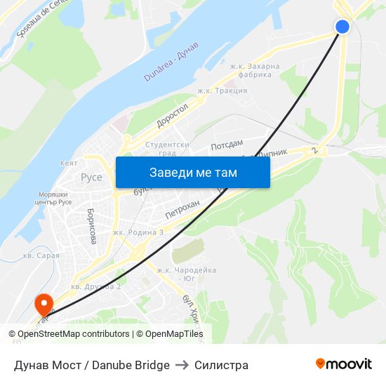 Дунав Мост to Силистра map