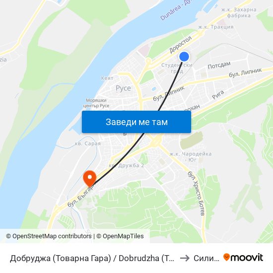 Добруджа (Товарна Гара) / Dobrudzha (Tovarna Railway Station) to Силистра map