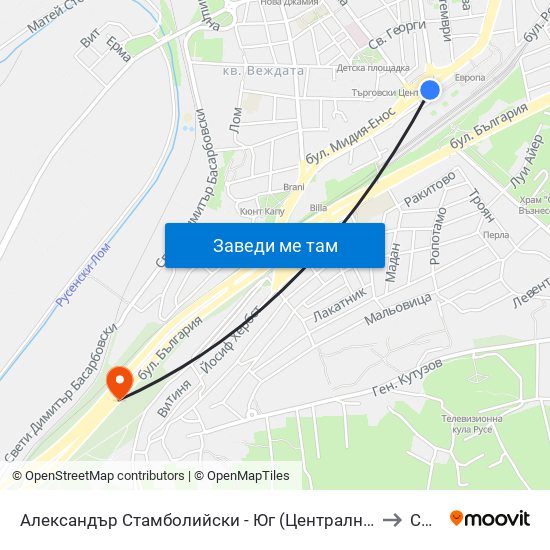 Александър Стамболийски - Юг (Централна Жп Гара) / Alexander Stamboliyski - South (Central Railway Station) to Силистра map