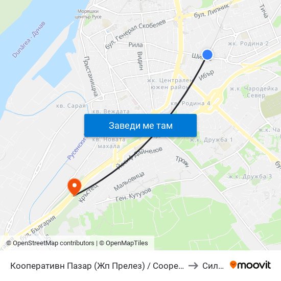 Кооперативн Пазар (Жп Прелез) / Cooperative Market (Railway Crossing) to Силистра map