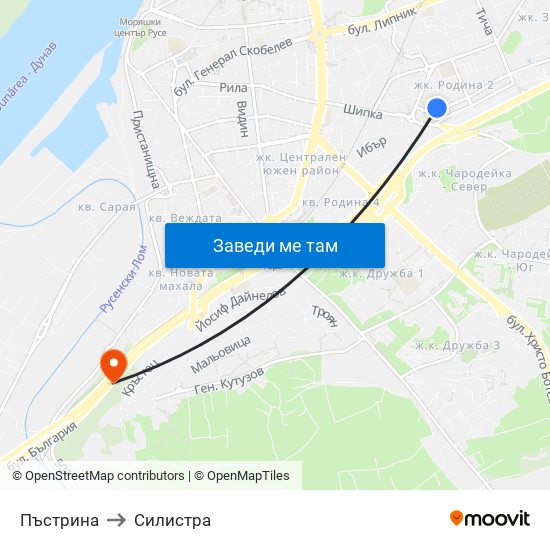 Пъстрина to Силистра map