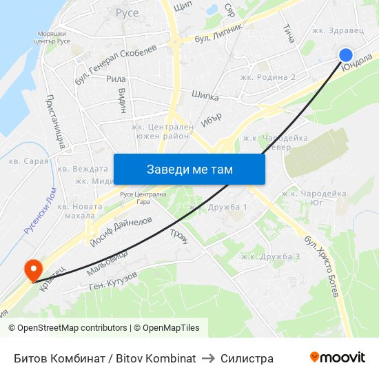 Битов Комбинат to Силистра map