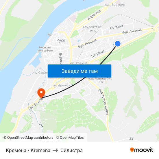 Кремена / Kremena to Силистра map