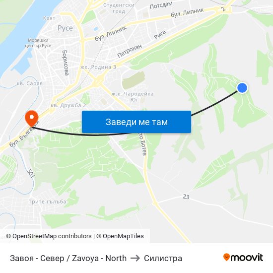 Завоя - Север to Силистра map