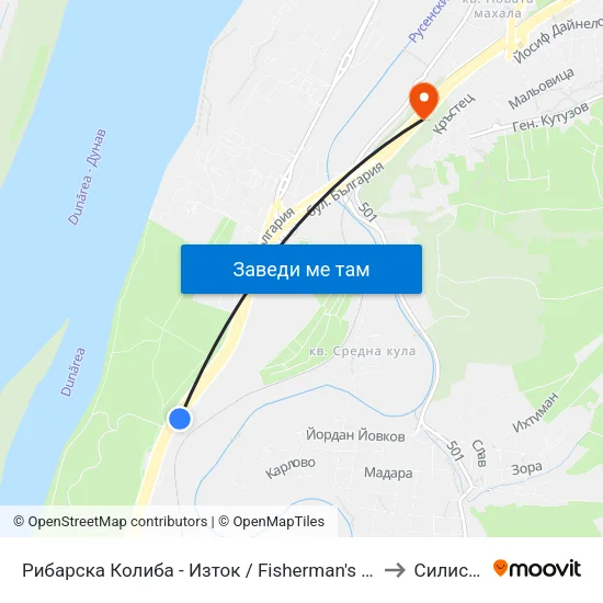 Рибарска Колиба - Изток / Fisherman's Hut - East to Силистра map