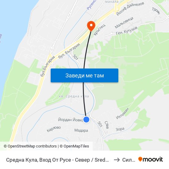 Кв. Средна Кула, Вход От Русе - Север to Силистра map