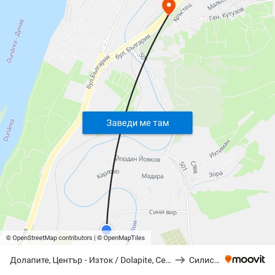 Кв. Долапите, Център - Изток to Силистра map