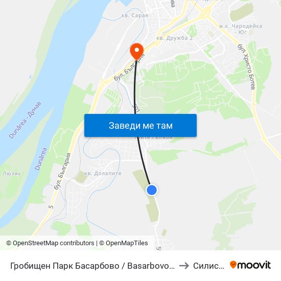 Гробищен Парк Басарбово / Basarbovo Cemetery to Силистра map