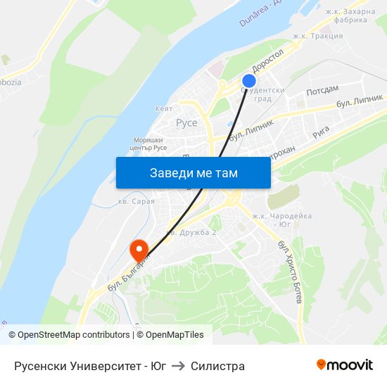 Русенски Университет - Юг to Силистра map