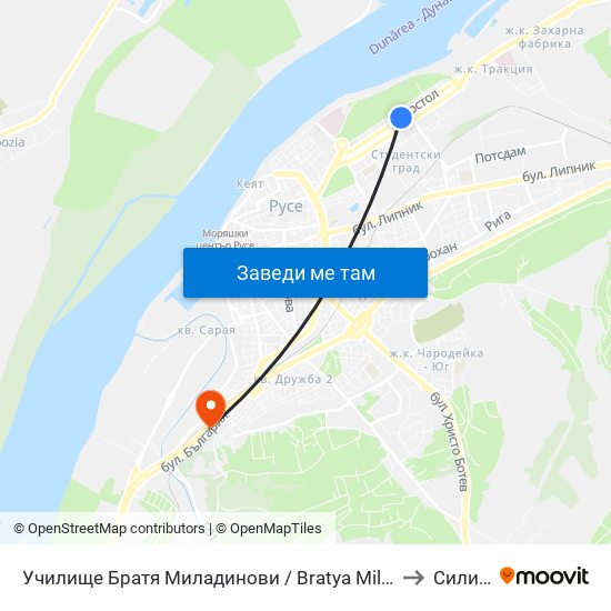 Училище Братя Миладинови / Bratya Miladinovi Primary School to Силистра map