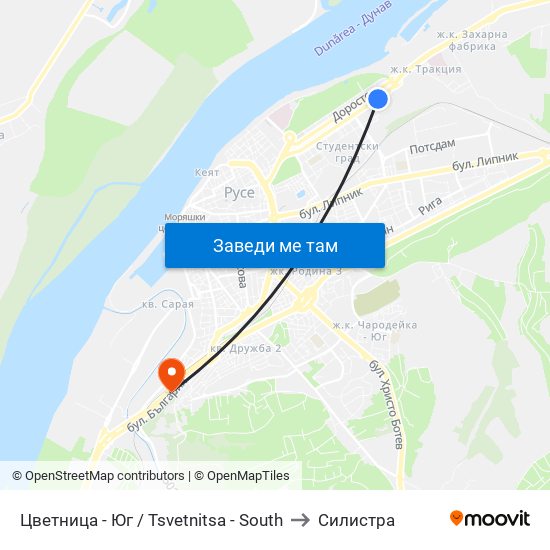Кв. Цветница - Юг to Силистра map