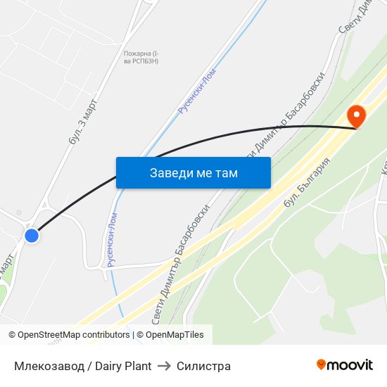 Млекозавод / Dairy Plant to Силистра map