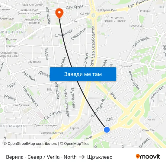 Верила - Север / Verila - North to Щръклево map