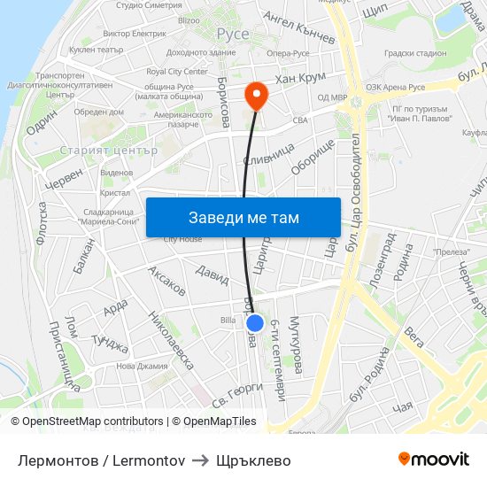 Лермонтов to Щръклево map