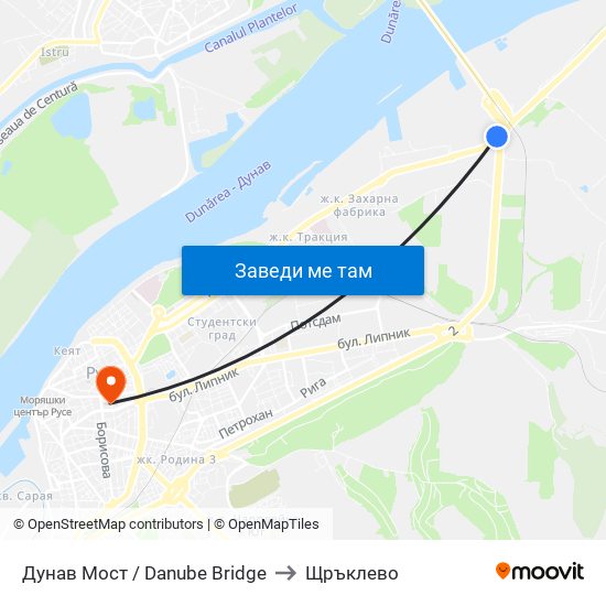 Дунав Мост / Danube Bridge to Щръклево map