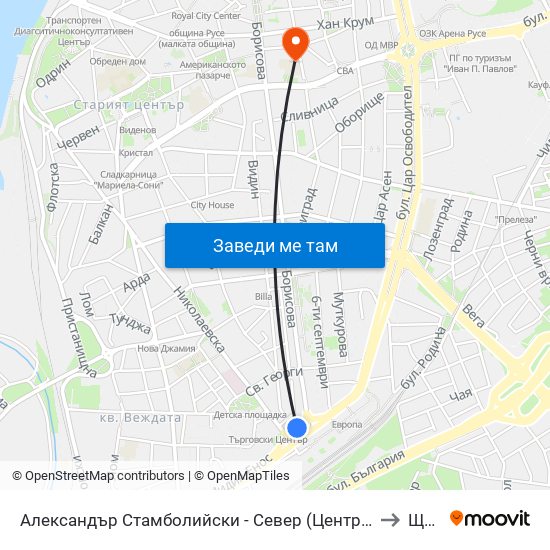 Александър Стамболийски - Север (Централна Жп Гара) / Alexander Stamboliyski - North (Central Railway Station) to Щръклево map