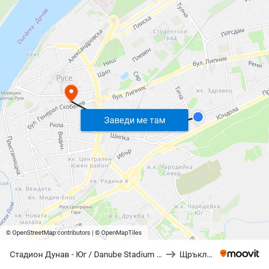 Стадион Дунав - Юг to Щръклево map