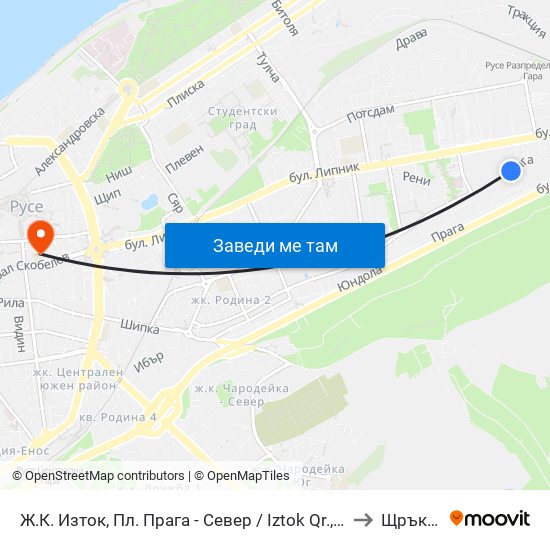 Ж.К. Изток, Пл. Прага - Север to Щръклево map
