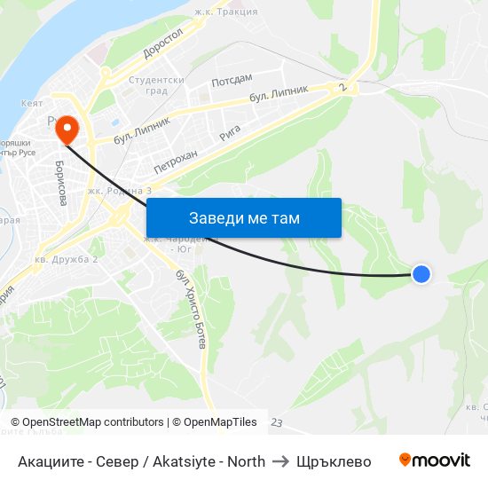 Акациите - Север / Akatsiyte - North to Щръклево map