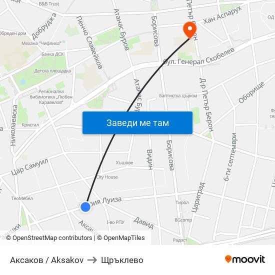 Аксаков / Aksakov to Щръклево map