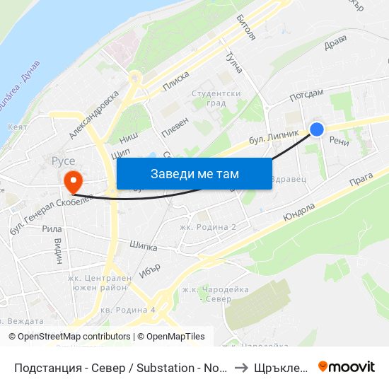 Подстанция - Север / Substation - North to Щръклево map