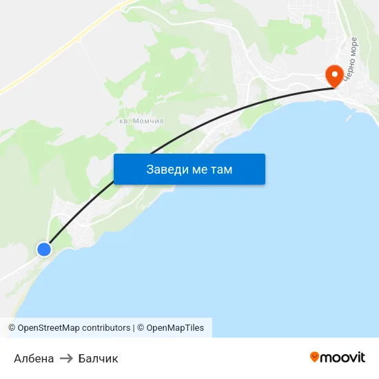 Албена to Балчик map