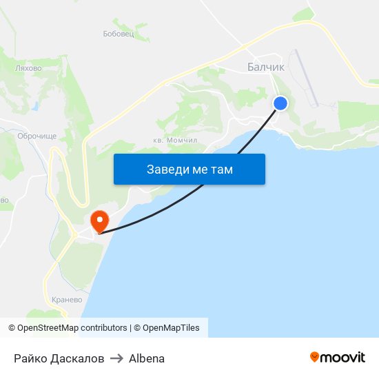 Райко Даскалов to Albena map