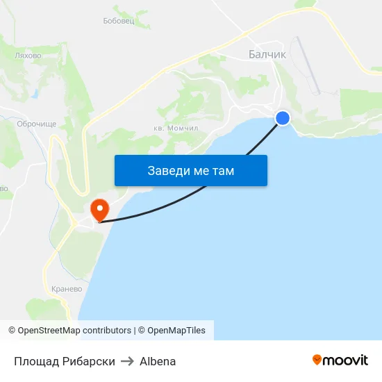Площад Рибарски to Albena map